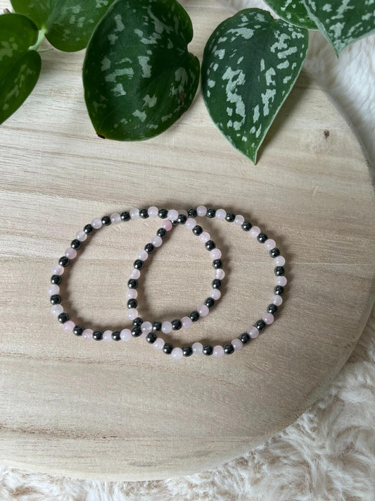 Rozenkwarts en Hematine Armband – 4 mm