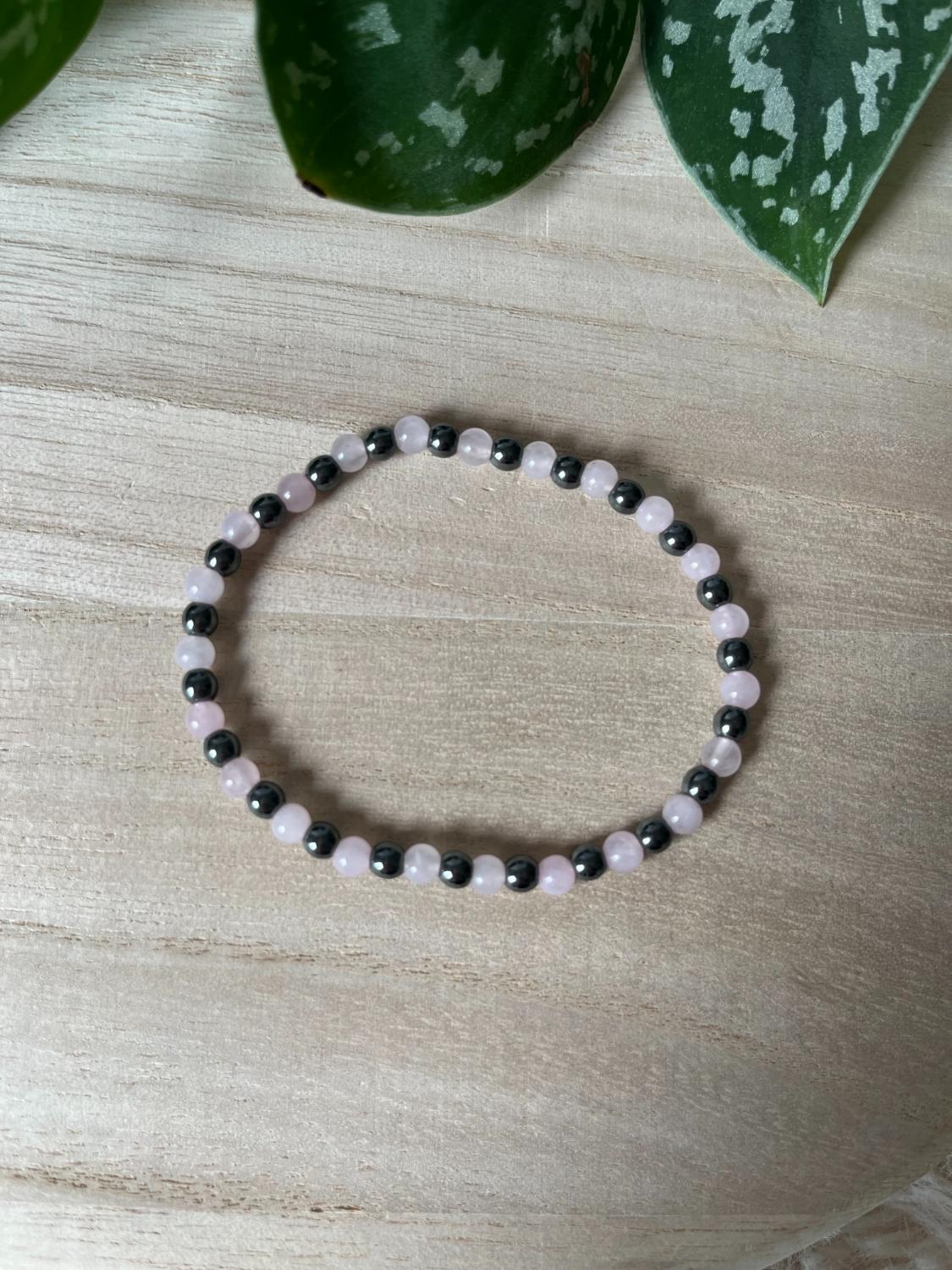 Rozenkwarts en Hematine Armband – 4 mm