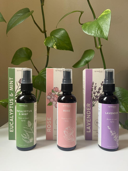 Aromafume Kamerspray Bundel – Rozen, Lavendel & Eucalyptus & Munt